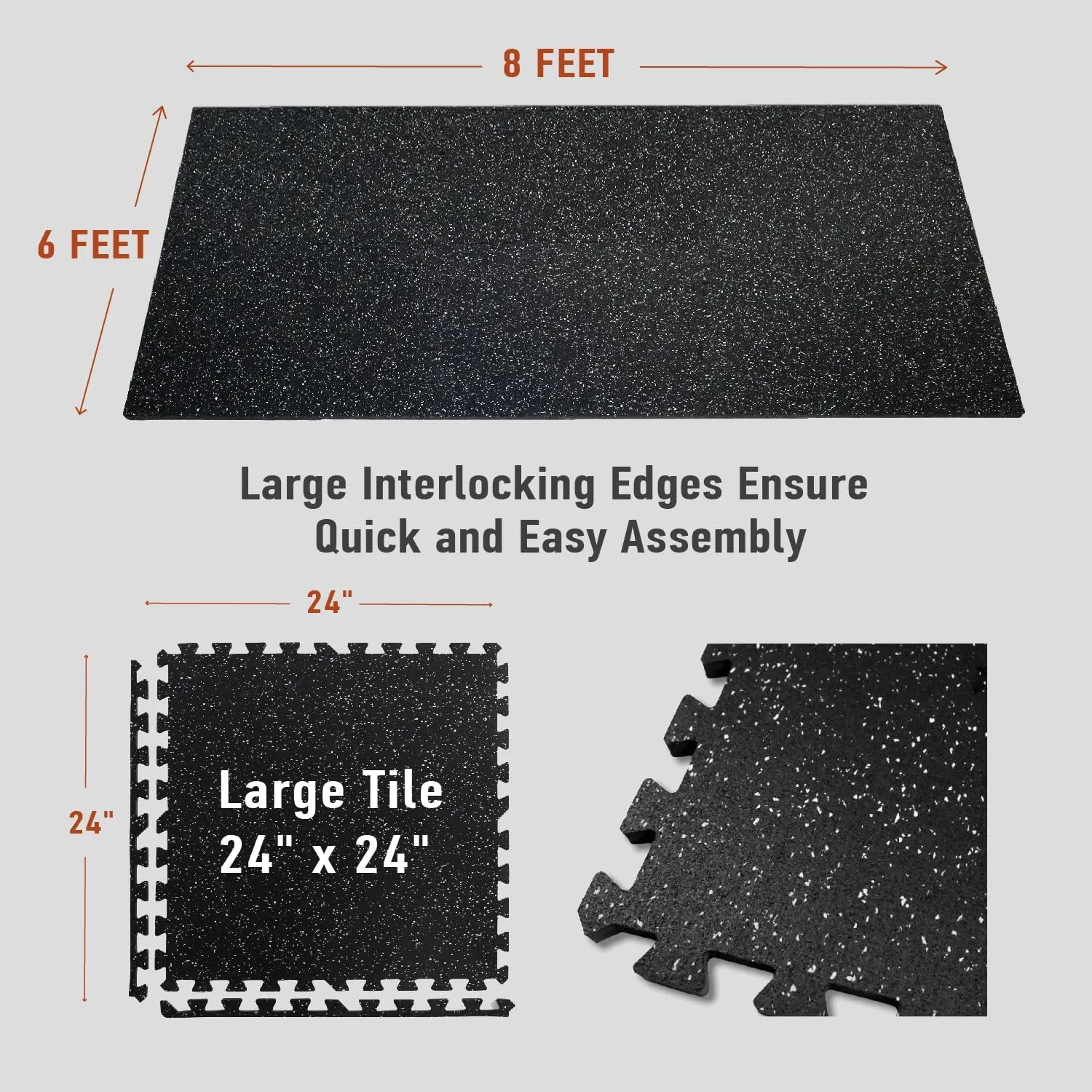 0.56in Thick 48 Sq Ft Exercise Equipment Mats, 12 Tiles Upgraded Rubber Top with High Density EVA Foam, Large Interlocking Puzzle Gym Flooring for Home Gym, Heavy Weight Workout, 24 x 24in