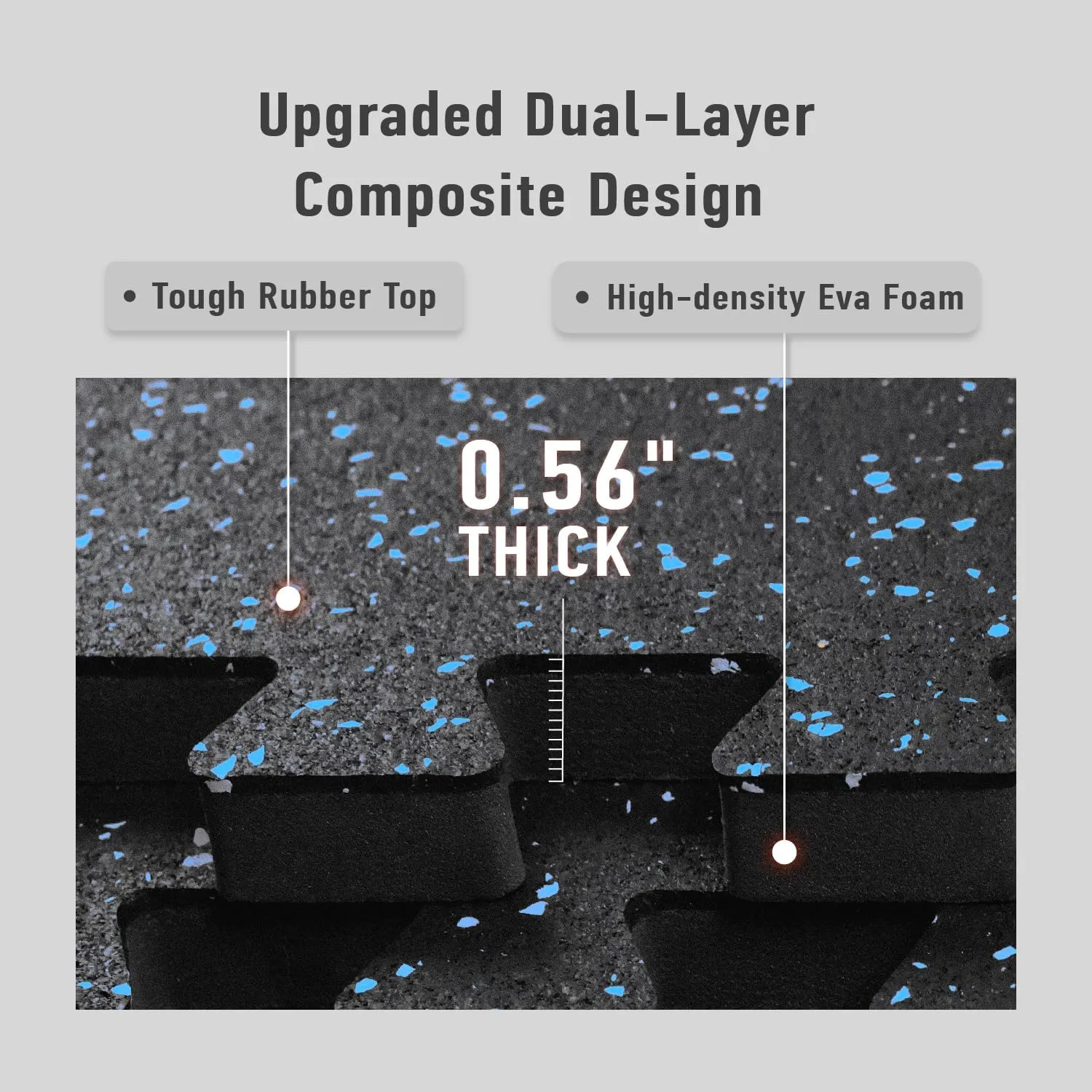 0.56in Thick 96 Sq Ft Exercise Equipment Mats, 24Tiles Upgraded Rubber Top with High Density EVA Foam, Large Interlocking Puzzle Gym Flooring for Home Gym, Heavy Weight Workout, Black & Blue