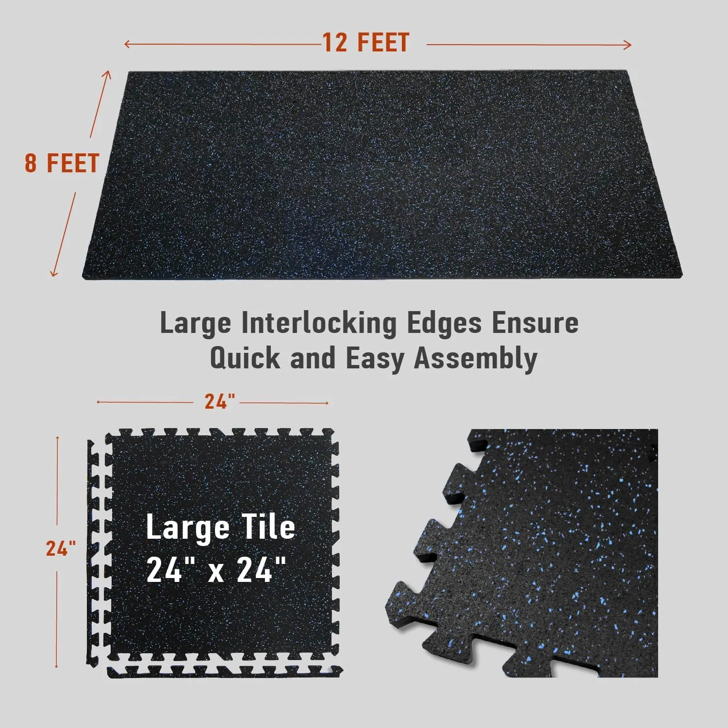 0.56in Thick 96 Sq Ft Exercise Equipment Mats, 24Tiles Upgraded Rubber Top with High Density EVA Foam, Large Interlocking Puzzle Gym Flooring for Home Gym, Heavy Weight Workout, Black & Blue