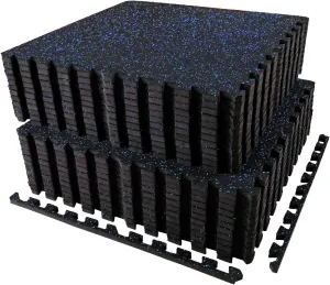 0.56in Thick 96 Sq Ft Exercise Equipment Mats, 24Tiles Upgraded Rubber Top with High Density EVA Foam, Large Interlocking Puzzle Gym Flooring for Home Gym, Heavy Weight Workout, Black & Blue
