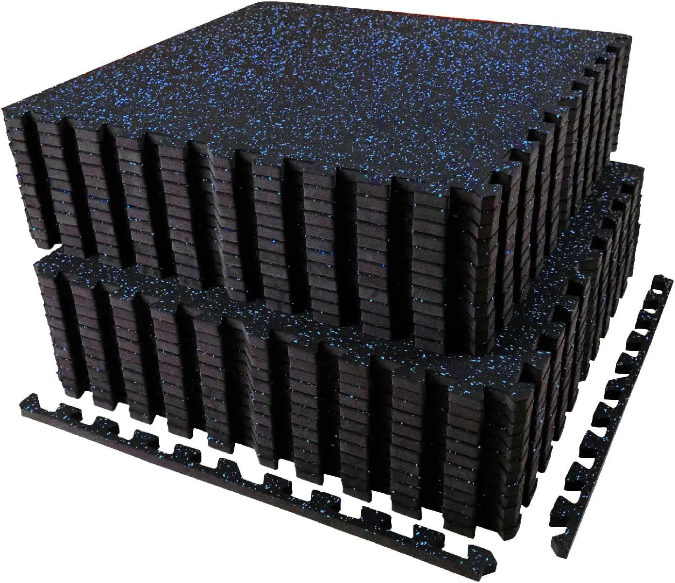 0.56in Thick 96 Sq Ft Exercise Equipment Mats, 24Tiles Upgraded Rubber Top with High Density EVA Foam, Large Interlocking Puzzle Gym Flooring for Home Gym, Heavy Weight Workout, Black & Blue