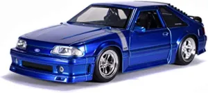 1-24 Scale 1989 Ford Mustang GT 5.0 Candy Blue & Silver Stripes Bigtime Muscle Diecast Model Car