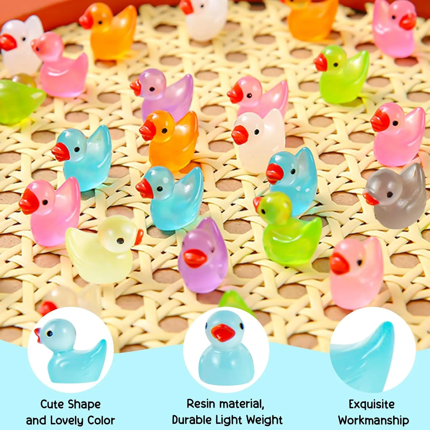 1000Pcs Luminous Mini Resin Duck Tiny Duck Figurine for Fairy Garden Landscape Aquarium Potted Plant Prank Game DIY Ornament Party to Hide, Miniature Dollhouse Accessories, Glow in The Dark, 10 Colors