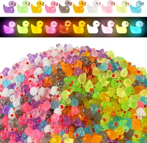 1000Pcs Luminous Mini Resin Duck Tiny Duck Figurine for Fairy Garden Landscape Aquarium Potted Plant Prank Game DIY Ornament Party to Hide, Miniature Dollhouse Accessories, Glow in The Dark, 10 Colors