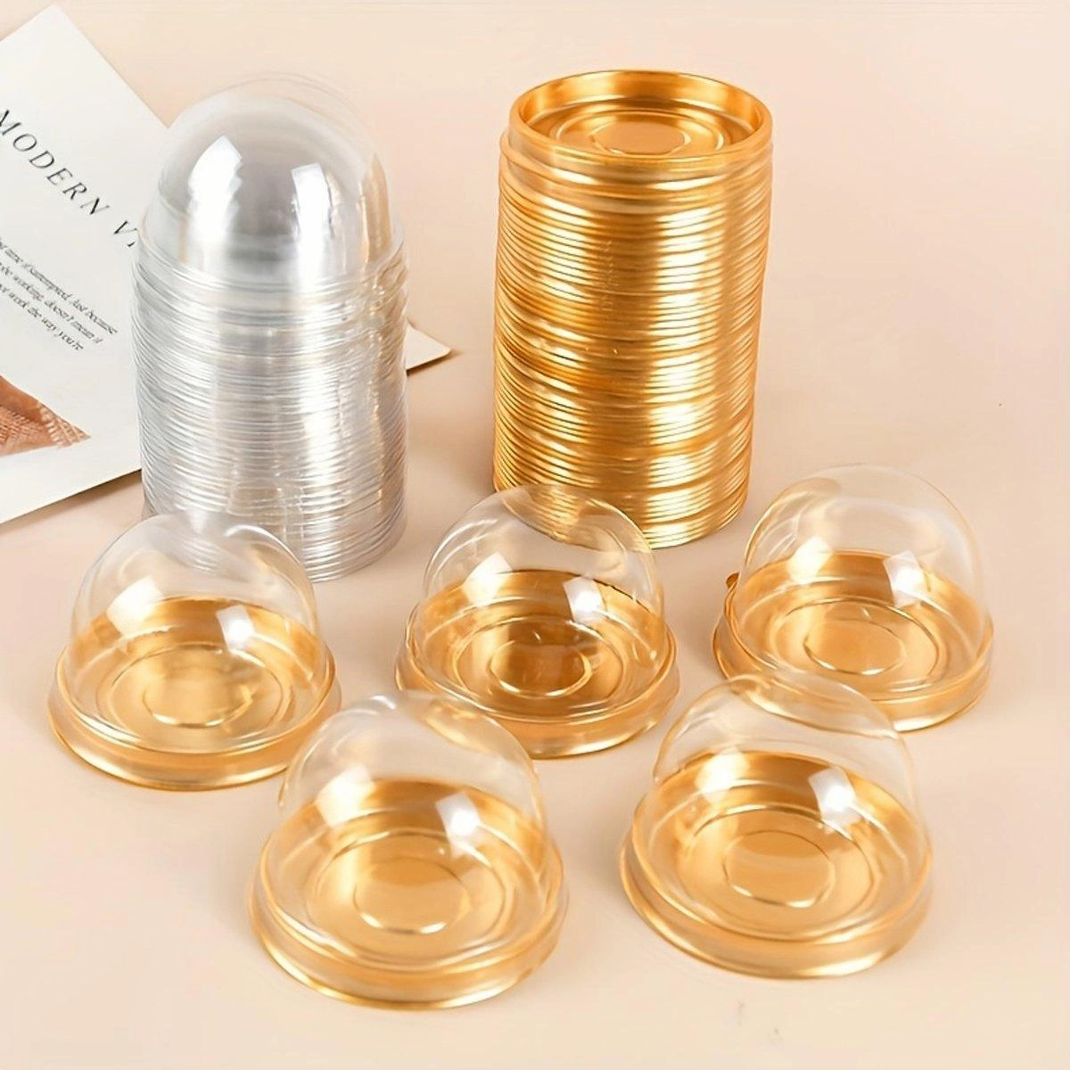 100pcs Round Gold Plastic Bakery Food Packaging Boxes for Cake Dessert Packaging