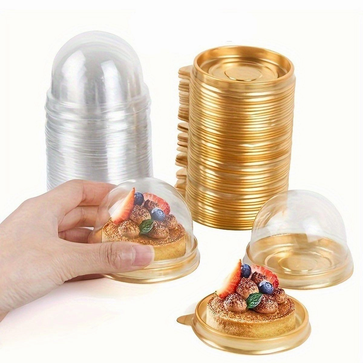 100pcs Round Gold Plastic Bakery Food Packaging Boxes for Cake Dessert Packaging