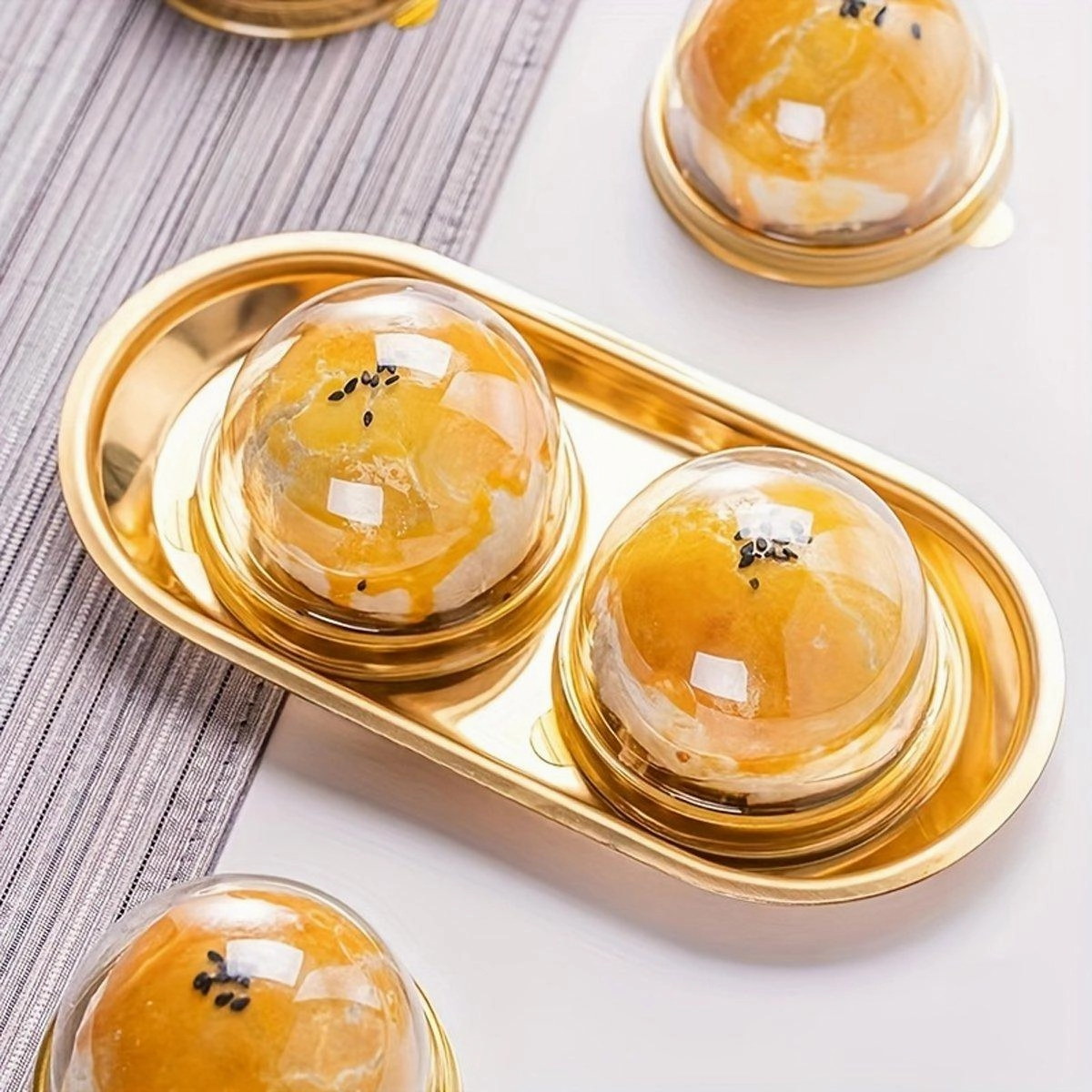 100pcs Round Gold Plastic Bakery Food Packaging Boxes for Cake Dessert Packaging