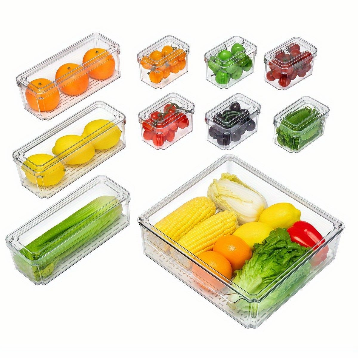 10PCS Clear PET Refrigerator Storage Box Food Grade Fruit Freezer Organizer Set