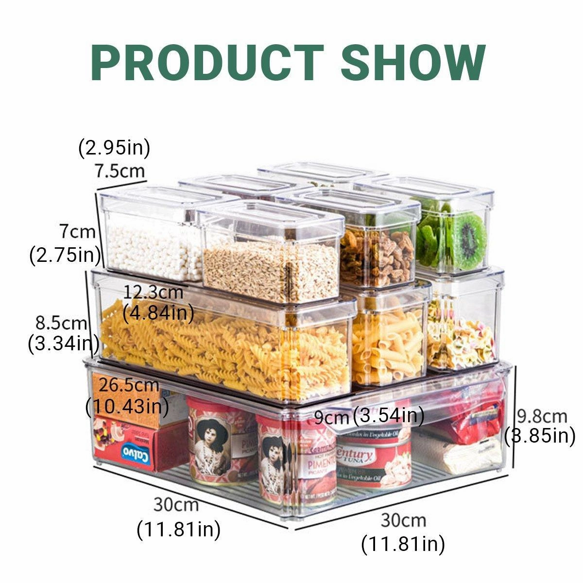 10PCS Clear PET Refrigerator Storage Box Food Grade Fruit Freezer Organizer Set