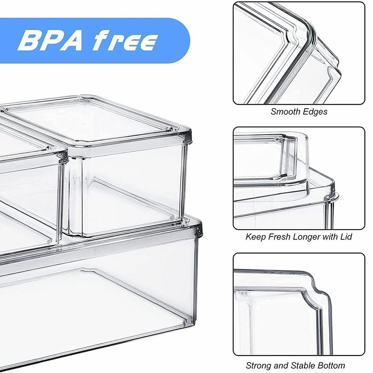 10PCS Clear PET Refrigerator Storage Box Food Grade Fruit Freezer Organizer Set