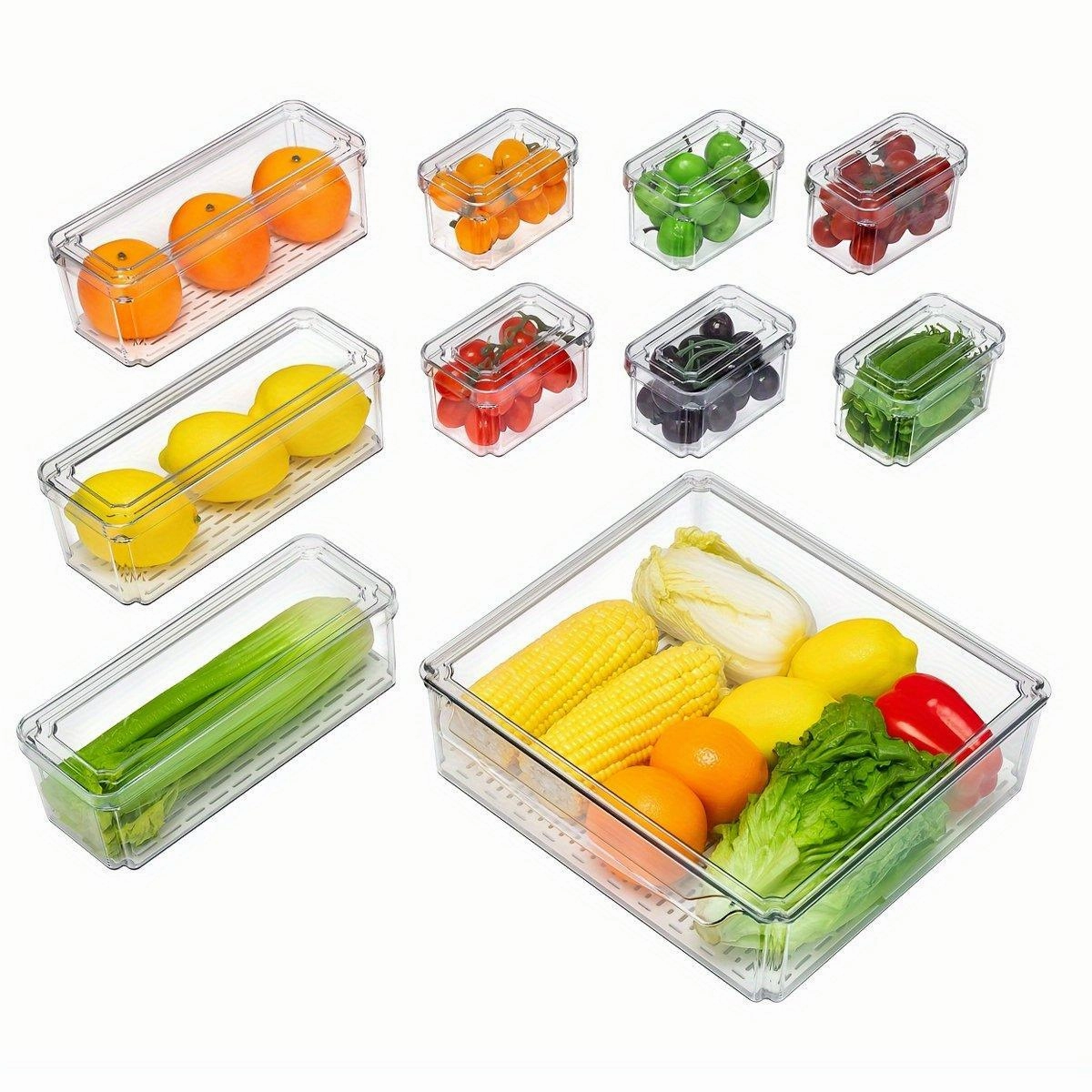 10PCS Clear PET Refrigerator Storage Box Food Grade Fruit Freezer Organizer Set