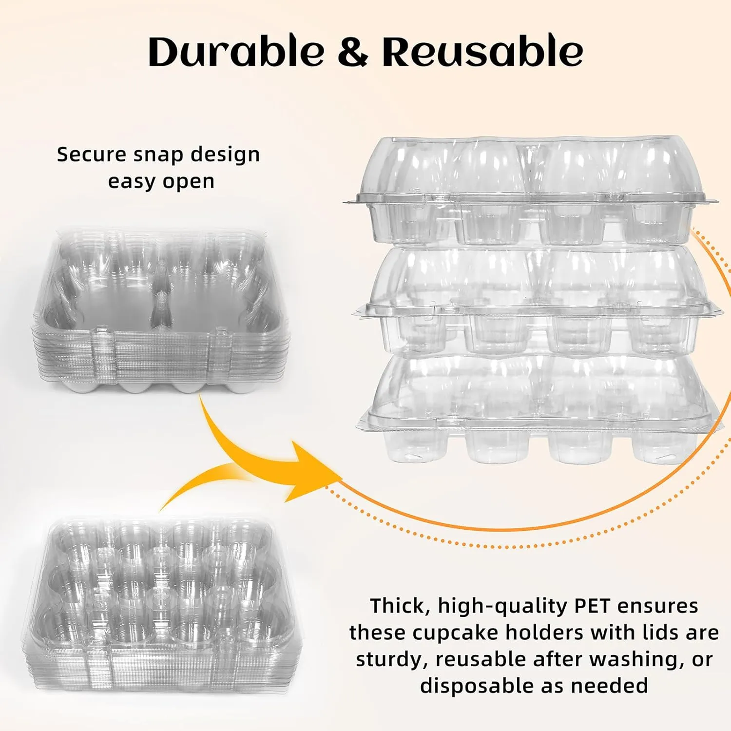 12 Count x 20 Sets Plastic Cupcake Containers, Durable and BPA-Free Cupcake Holder with Lid for Easy Transport Storage, Stackable Clear Cupcake Carriers, Reusable Dessert Boxes