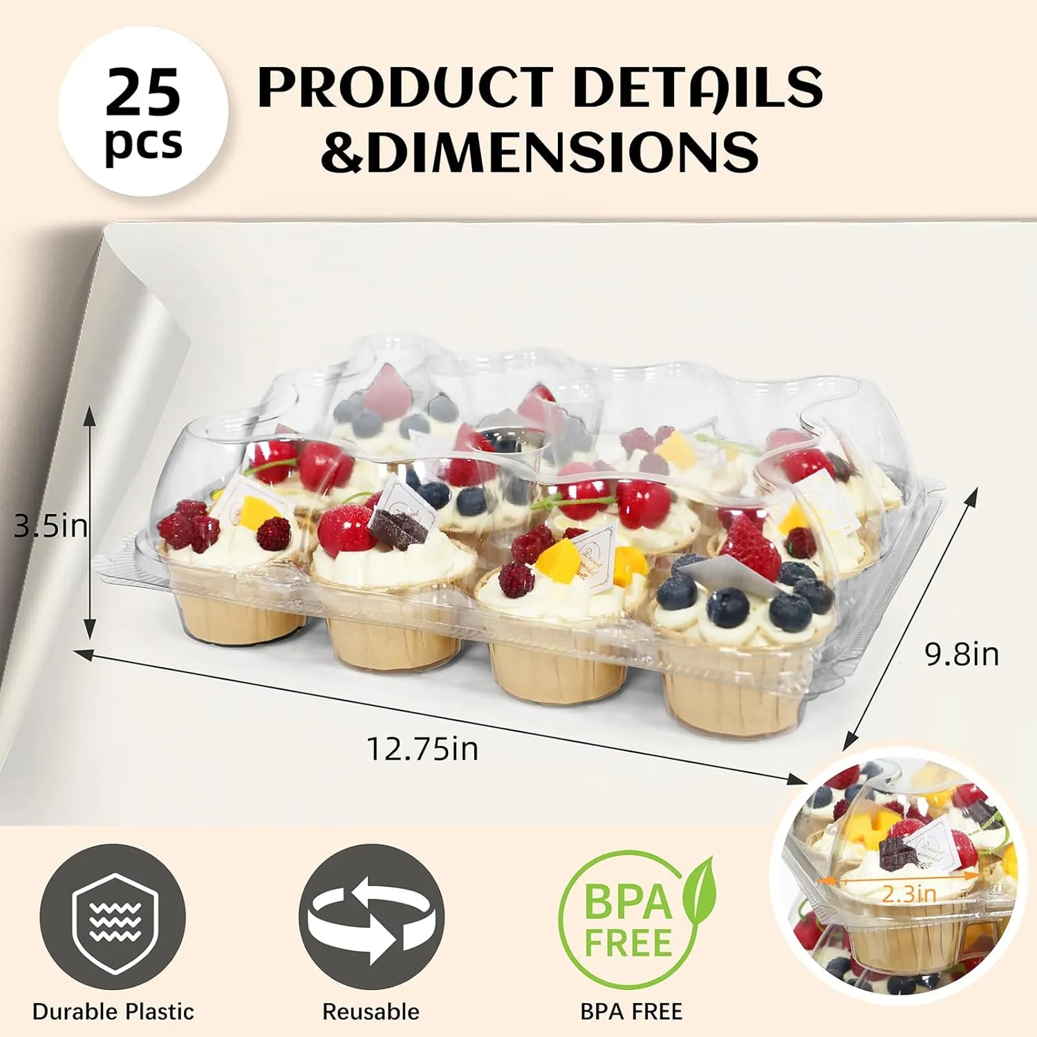 12 Count x 20 Sets Plastic Cupcake Containers, Durable and BPA-Free Cupcake Holder with Lid for Easy Transport Storage, Stackable Clear Cupcake Carriers, Reusable Dessert Boxes