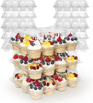 12 Count x 20 Sets Plastic Cupcake Containers, Durable and BPA-Free Cupcake Holder with Lid for Easy Transport Storage, Stackable Clear Cupcake Carriers, Reusable Dessert Boxes