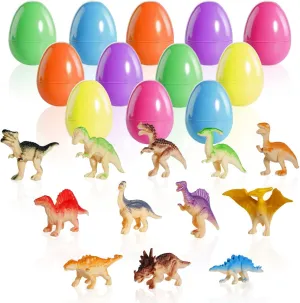 12 Pack Easter Eggs Filled with Dinosaur Figures, Colorful Easter Egg Fillers, Easter Eggs with Toys, Dinosaur Egg Toys, Easter Basket Stuffers Toy Gifts Egg Hunts Party Favor for Kids (#A)