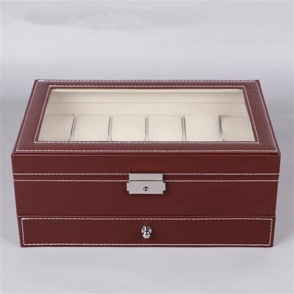 12 Grids PU Leather Watch Case Boxes Organizer Layer Watch Watch Jewelry Storage and Display Box With Word Lock(white-Dinosaur Doodle4)