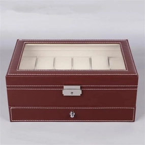 12 Grids PU Leather Watch Case Boxes Organizer Layer Watch Watch Jewelry Storage and Display Box With Word Lock(white-Dinosaur Doodle4)