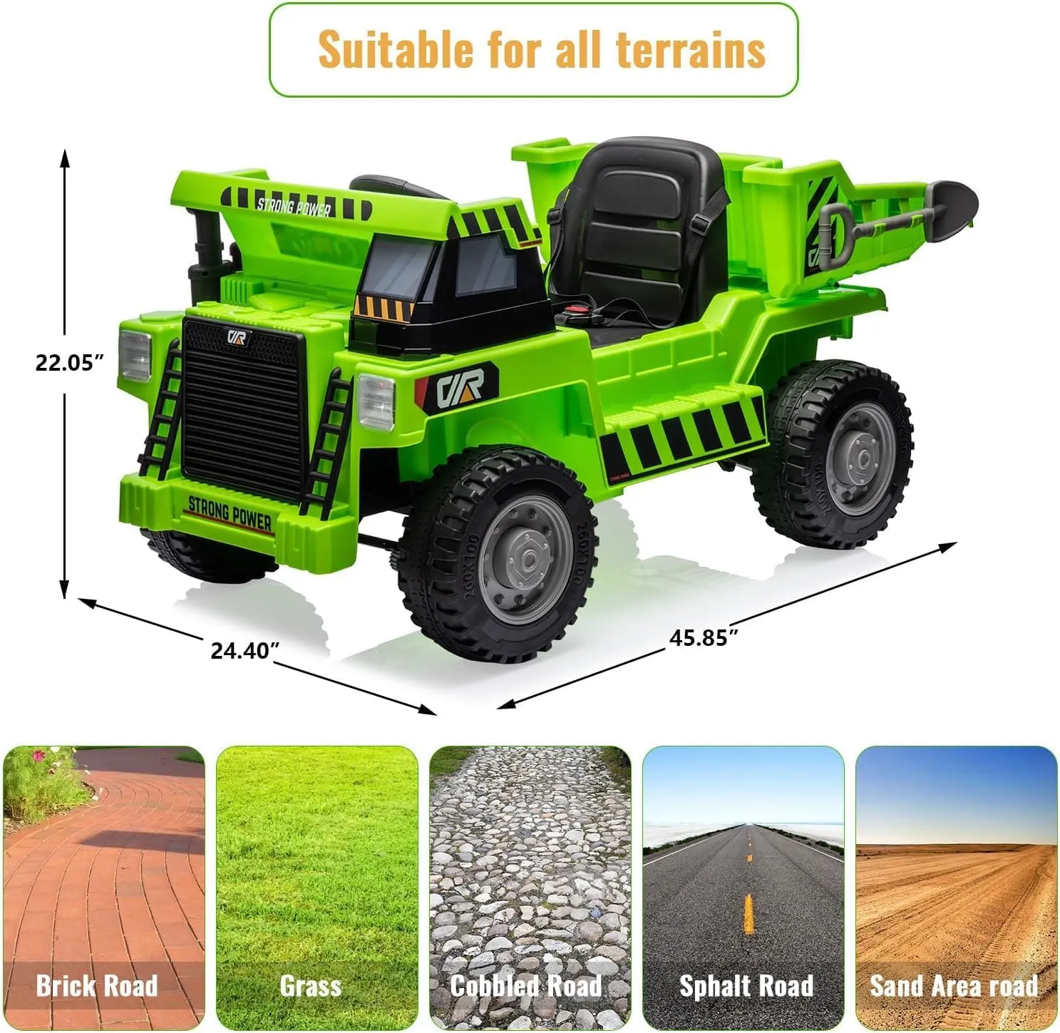 12V Electric Ride-On Construction Truck - 4-Wheeler Toy Car with Remote Control, Dump Bed, Shovel & Music Player | Interactive Construction Vehicle Gift