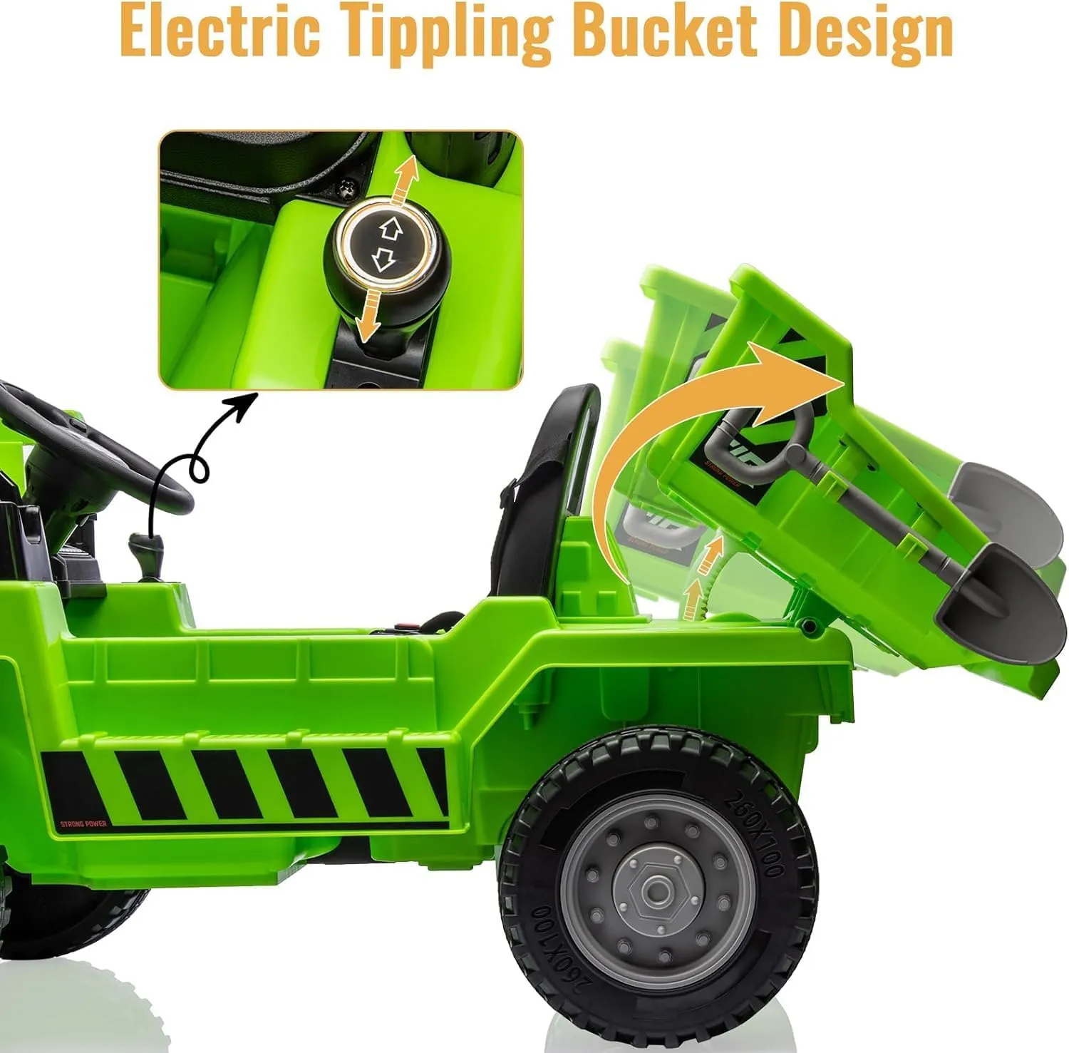 12V Electric Ride-On Construction Truck - 4-Wheeler Toy Car with Remote Control, Dump Bed, Shovel & Music Player | Interactive Construction Vehicle Gift
