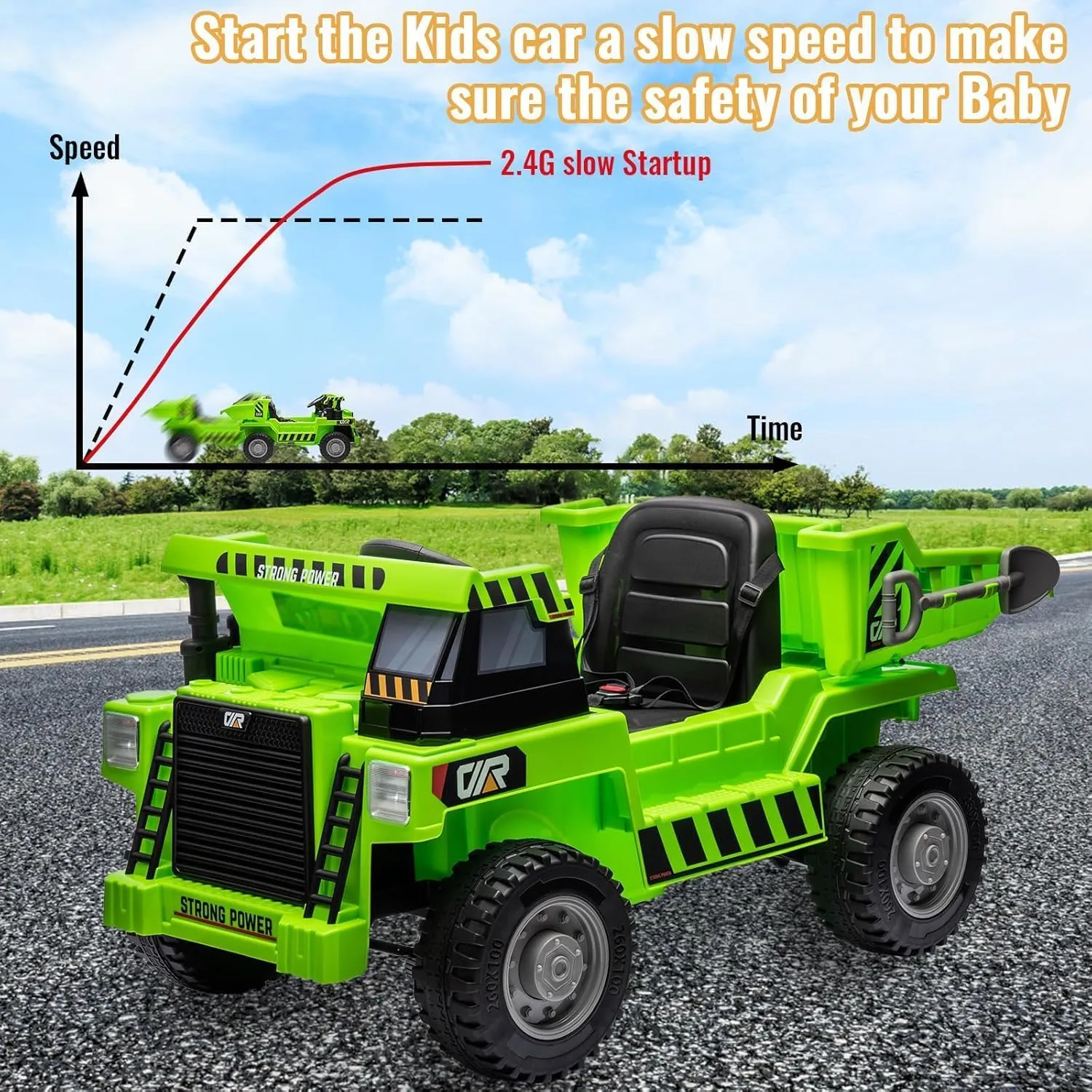 12V Electric Ride-On Construction Truck - 4-Wheeler Toy Car with Remote Control, Dump Bed, Shovel & Music Player | Interactive Construction Vehicle Gift