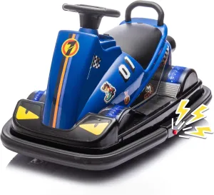 12V Kids Bumper Car, Ride On Toys for Toddlers, Motor Bumper Electric Car for Kids with Horn, Music, Four-Wheel LED Waterfall Lights, Stickers, Capable of 360 Degree Rotation, Blue