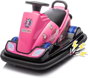 12V Kids Bumper Car, Ride On Toys for Toddlers, Motor Bumper Electric Car for Kids with Horn, Music, Four-Wheel LED Waterfall Lights, Stickers, Capable of 360 Degree Rotation, Pink
