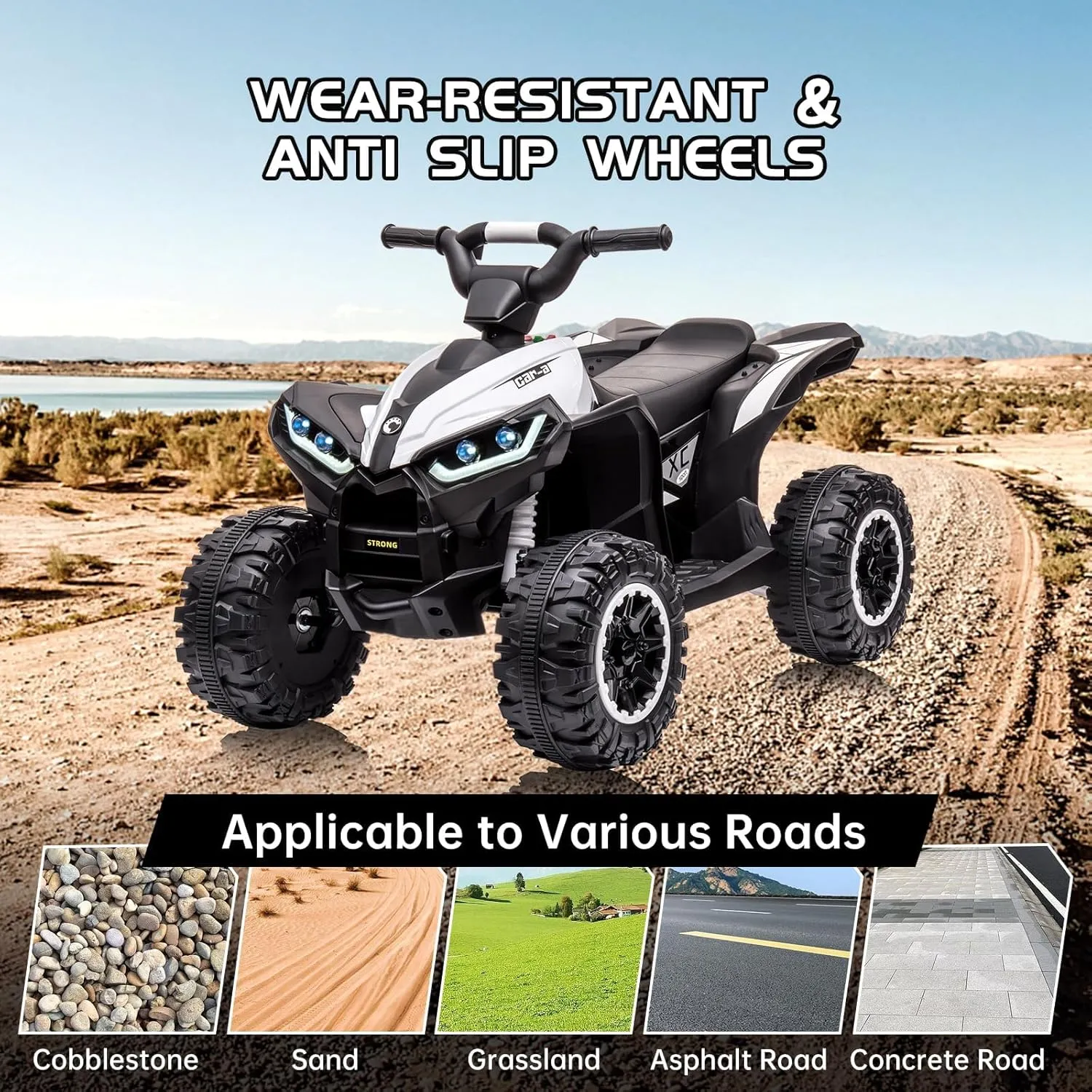12V Kids Ride-On Electric ATV, 4 Wheel Dual Drive Kids Ride On Car with Parent Remote, High Low Speeds, Music, Battery Powered Ride On Toys for Boys and Girls, White