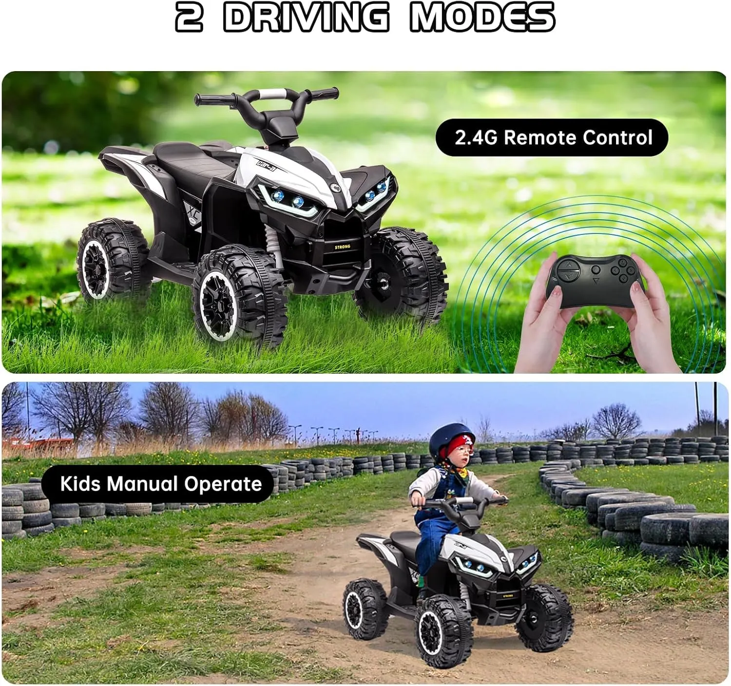 12V Kids Ride-On Electric ATV, 4 Wheel Dual Drive Kids Ride On Car with Parent Remote, High Low Speeds, Music, Battery Powered Ride On Toys for Boys and Girls, White