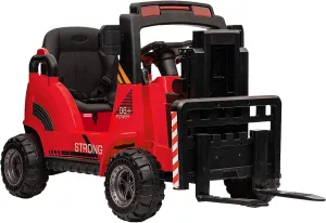 12V Kids Ride On Forklift Car, Electric Ride On Construction Car Toy for Toddles with Remote Control, Liftable Fork and Pallet, Low-Power Alarm, 2 Speeds, Music, Red