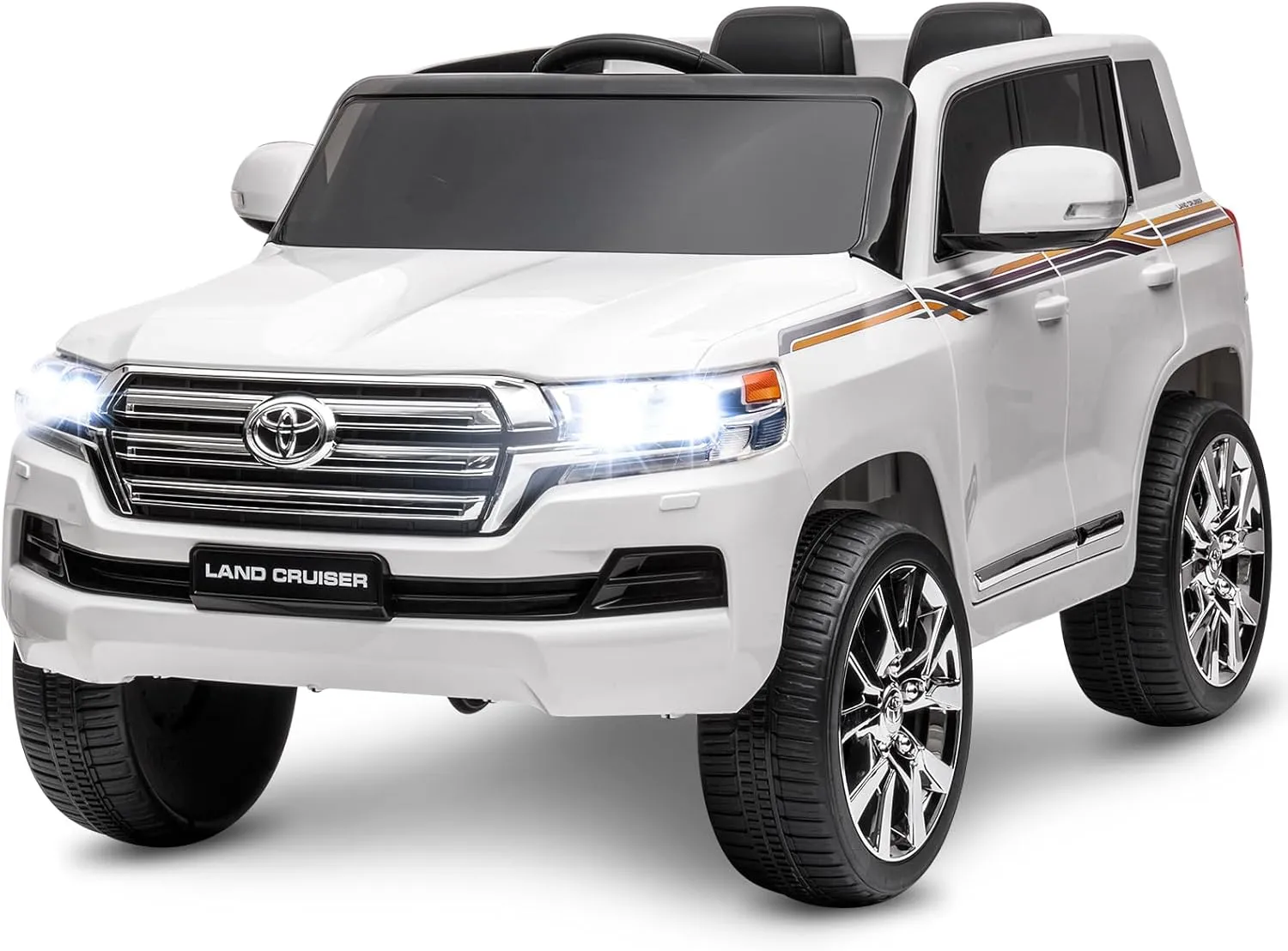 12V Ride On Car, Licensed Toyota Land Cruiser with Remote Control, Electric Car for Kids with Battery Powered, 3 Speeds, Music, Horn, LED Lights, White