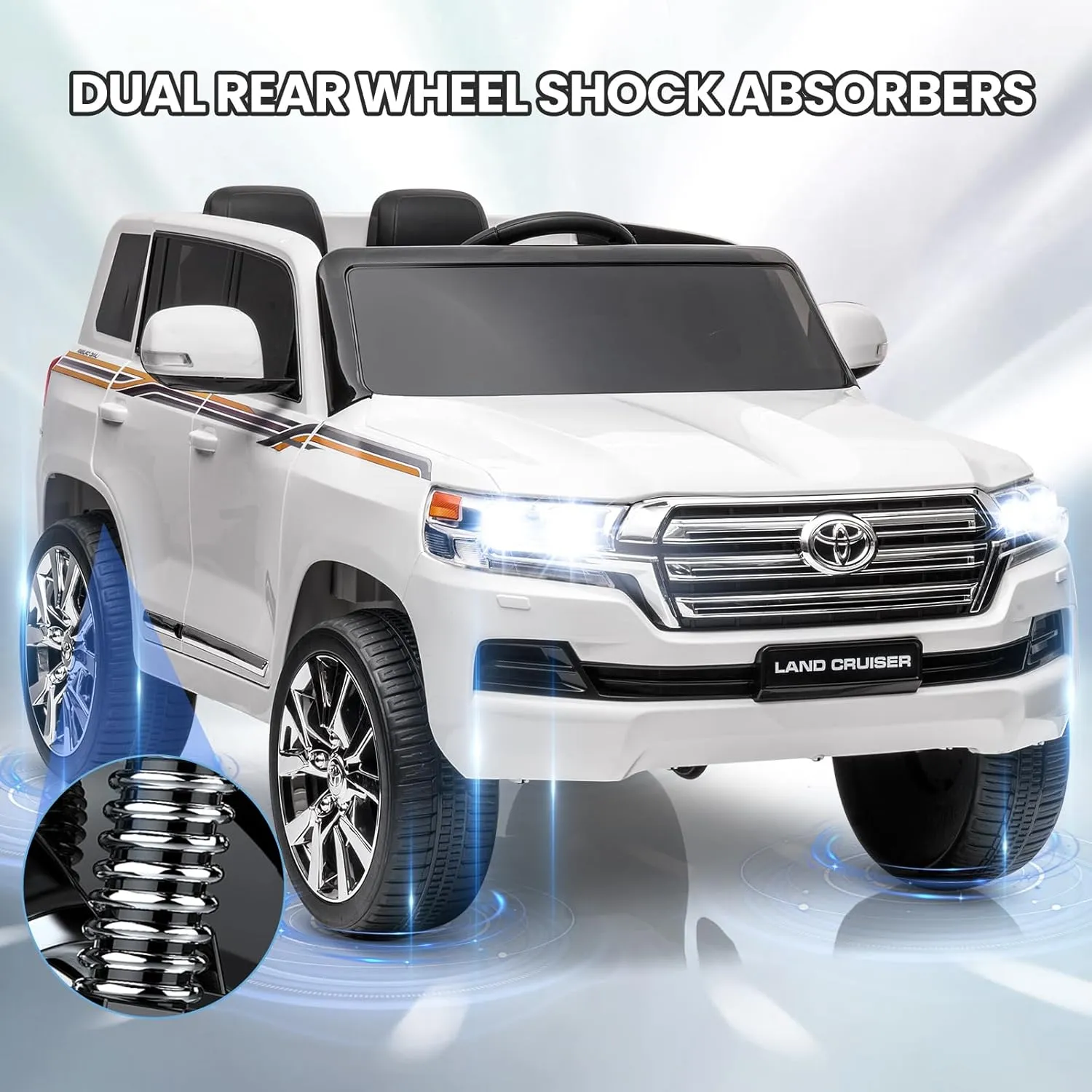 12V Ride On Car, Licensed Toyota Land Cruiser with Remote Control, Electric Car for Kids with Battery Powered, 3 Speeds, Music, Horn, LED Lights, White