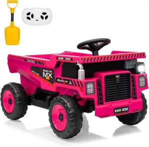 12V Ride On Dump Truck for Kids Electric Ride On Car Toy Toddlers 4 Wheeler Construction Vehicles with Remote Control, Dump Bed, Shovel, LED Lights, Music, for Kids 3-8, Rose Red