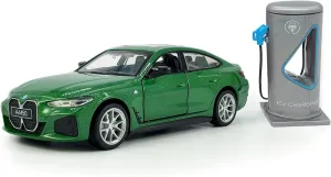 1:34 Scale 2022 BMW EV i4 M50 Model Toy Car Metal Diecast Toy Vehicle, Doors Open, Light Sound, Pull Back, Toys for Boys Kids Gifts, Men Collection, Home Office Décor, Green