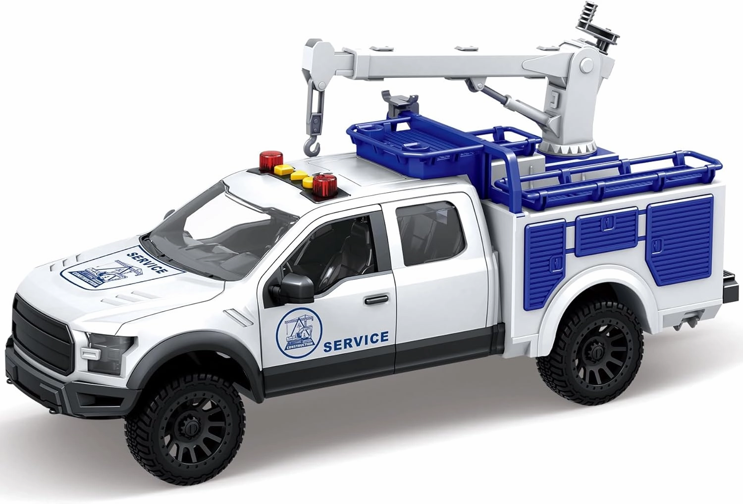 13" Pickup Tow Truck Toy with Lights, Sounds Moving Parts Interactive Drive Vehicle Toddler Toys Kids Toys for 3 4 5 6 Year Old Boy (Blue Crane Pickup)