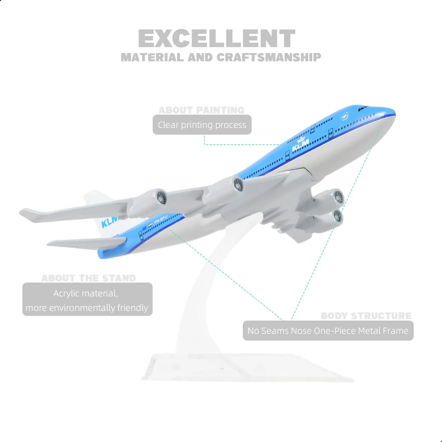 1/400 NL-KLM 747 Model Plane -Diecast Metal Airplane Model Kits with Stand (6 inches) Alloy Boeing 747 Plane Model for Aviation Enthusiasts Gift or Desktop Display 747 Toy Airplane