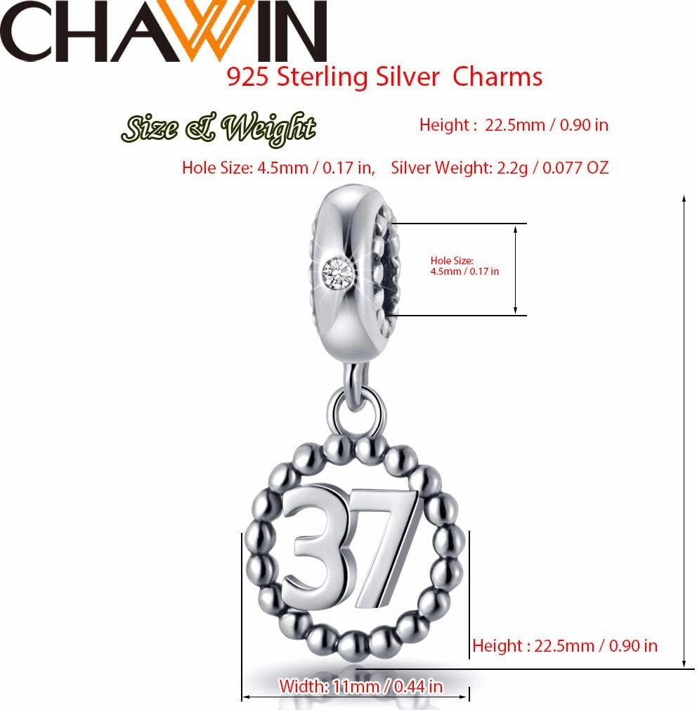 16,17,18,19,20,21,22,24,25,26,30,32,33,35,37,40,49,50,60,69,77,80,88,99 Number Charms 925 Sterling Silver Pendants Beads Fit Pandora Bracelets/Necklace, Dangling Dangle Charm for Birthday/Anniversary/Meaningful Numbers