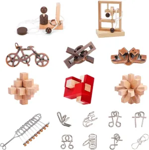 17 Pcs Brain Teaser Puzzles for Adults Teens - Metal Puzzles 3D Puzzle Game Toys for Adults Teens - Wooden Unlock Interlocking Puzzle Adult IQ Education Smart Toys