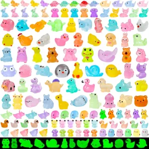 180pcs Luminous Mini Resin Animals Colorful Tiny Small Little Glow in the Dark Mini Resin Figures to Hide Miniature Animal Figurines for DIY Dollhouse Micro Garden Landscape Aquarium Decor Gift Crafts