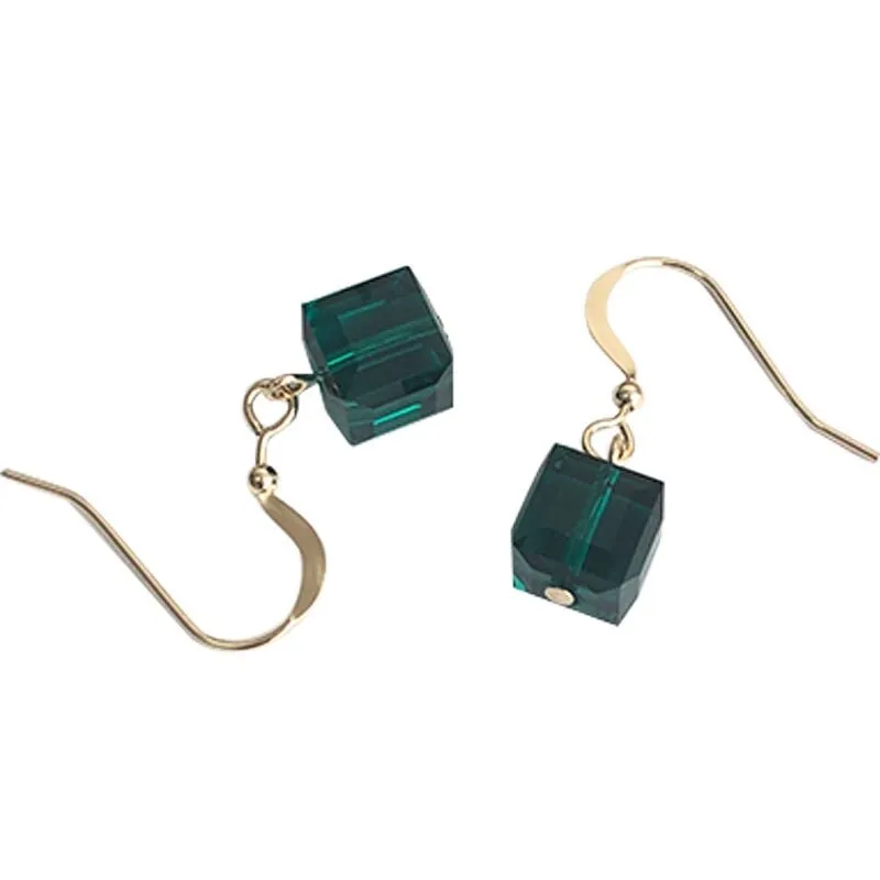 18K Gold Plated 6mm Sugar Cube Green Gold Dangle Earrings