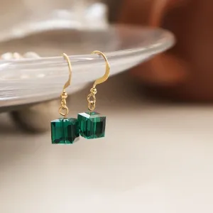 18K Gold Plated 6mm Sugar Cube Green Gold Dangle Earrings