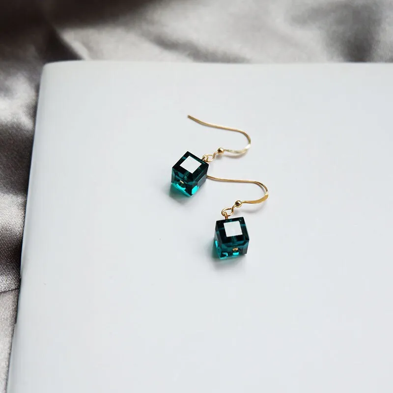 18K Gold Plated 6mm Sugar Cube Green Gold Dangle Earrings