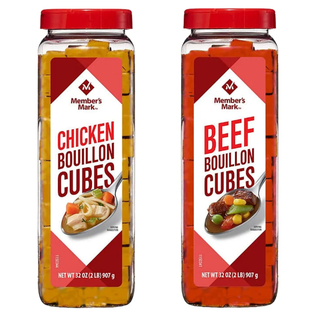 2 Pack: Member's Mark's Chicken Bouillon Cubes and Beef Bouillon Cubes Variety Pack, 32 Oz Each, 1 of Each Flavor. (Bundle of 2), 227 Cubes Per Container