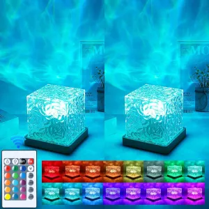 2 Packs Cordless Luminorthe Cube Lamp,Aurora Glow Lamp Ocean Lamp Northern Lights Cube Ocean Wave Projector with 16 Colors and Dynamic Ripple Effect for Living Room Bedroom Decor