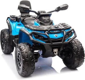 2 Seater Ride On ATV for Kids, 24V Ride On Toy Car with Leather Seat, EVE Wheels, LED Lights, 2WD/4WD Power, Music, 4 Wheeler Electric Car Battery Powered for Boys Girls, Blue