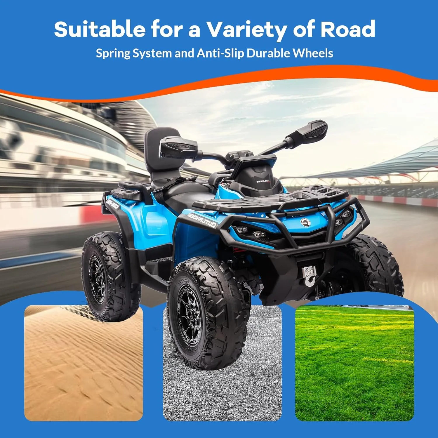 2 Seater Ride On ATV for Kids, 24V Ride On Toy Car with Leather Seat, EVE Wheels, LED Lights, 2WD/4WD Power, Music, 4 Wheeler Electric Car Battery Powered for Boys Girls, Blue