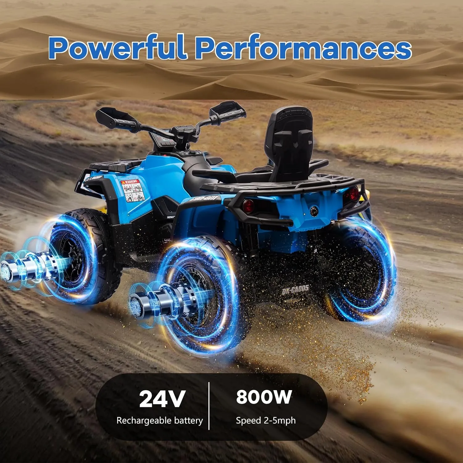 2 Seater Ride On ATV for Kids, 24V Ride On Toy Car with Leather Seat, EVE Wheels, LED Lights, 2WD/4WD Power, Music, 4 Wheeler Electric Car Battery Powered for Boys Girls, Blue