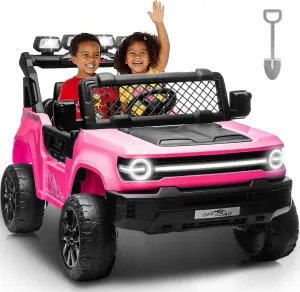 2 Seater Ride On Car for Kids, 24v 4WD Electric Ride On Truck Toy w/Remote Control & Shovel, 22" Seat, 4x200W Motors, Bluetooth, Music, Cool LED Lights, 24 Volts Ride on Toy for Boy Girl, Pink