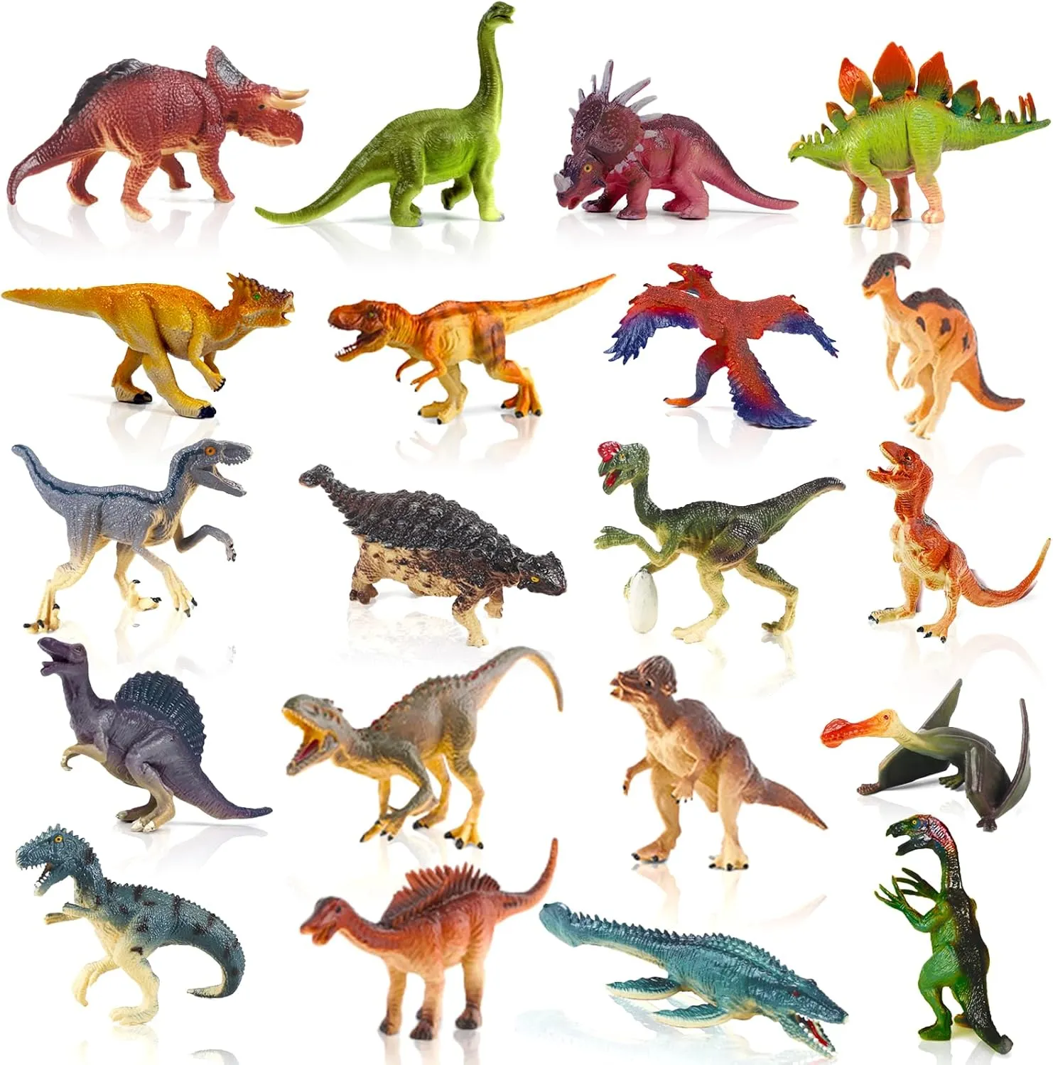20 Pcs Realistic Plastic Dinosaur Figurines Set 4.1 Inch Dinosaur Model DIY Dinosaur Diorama Project for Birthday Party Dinosaur Cake Topper Sensory Bin Filler