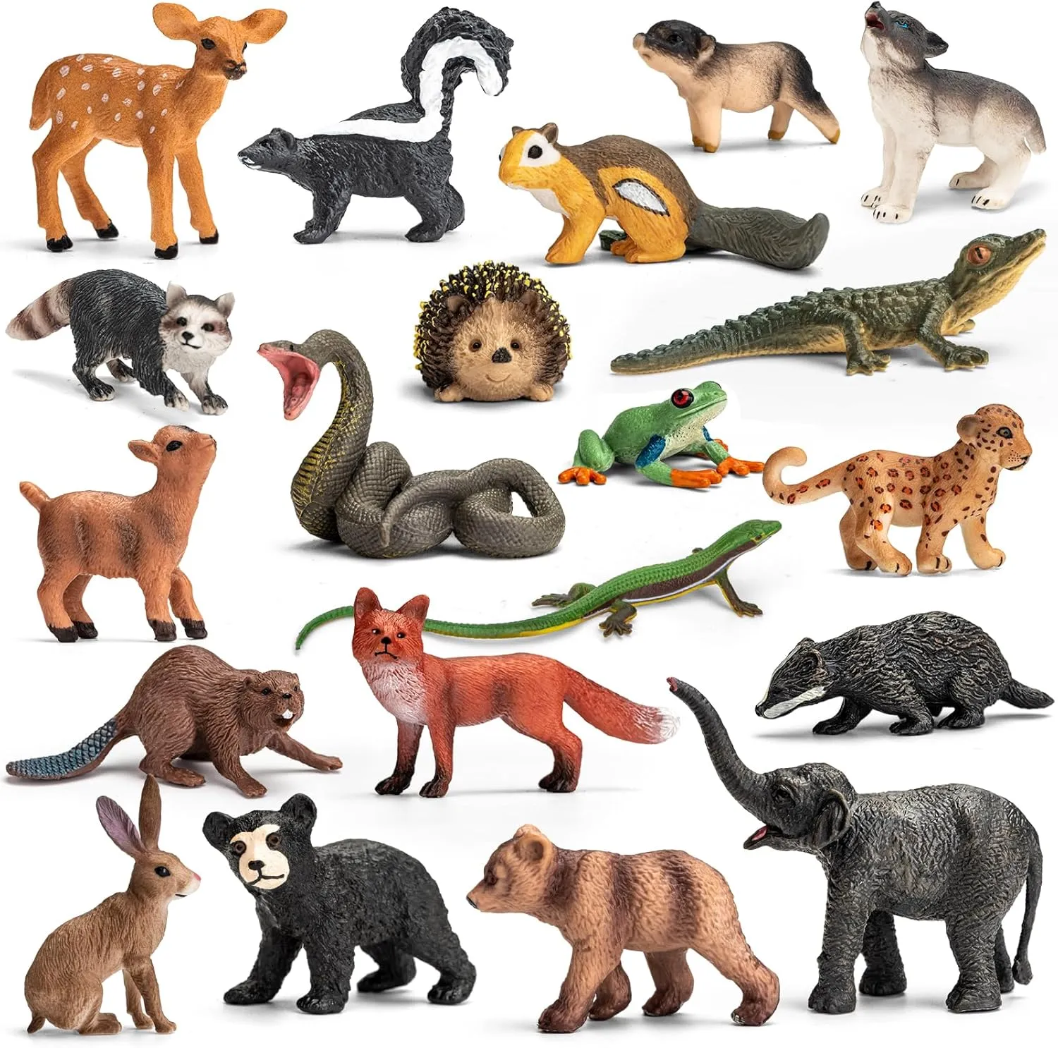 20Pcs Forest Animal Figurines, Miniature Plastic Woodland Animal Figure Toy Set for Kids Toddler Boy Girl Age 3-5 3 4 5 Party Supplies Cake Toppers