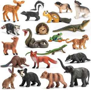 20Pcs Forest Animal Figurines, Miniature Plastic Woodland Animal Figure Toy Set for Kids Toddler Boy Girl Age 3-5 3 4 5 Party Supplies Cake Toppers